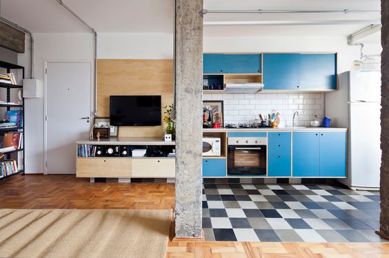 Revestimentos de piso para cozinha - ladrilho hidráulico - preto, cinza e branco