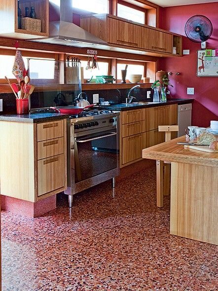 Revestimentos de piso para cozinha - granilite vermelho